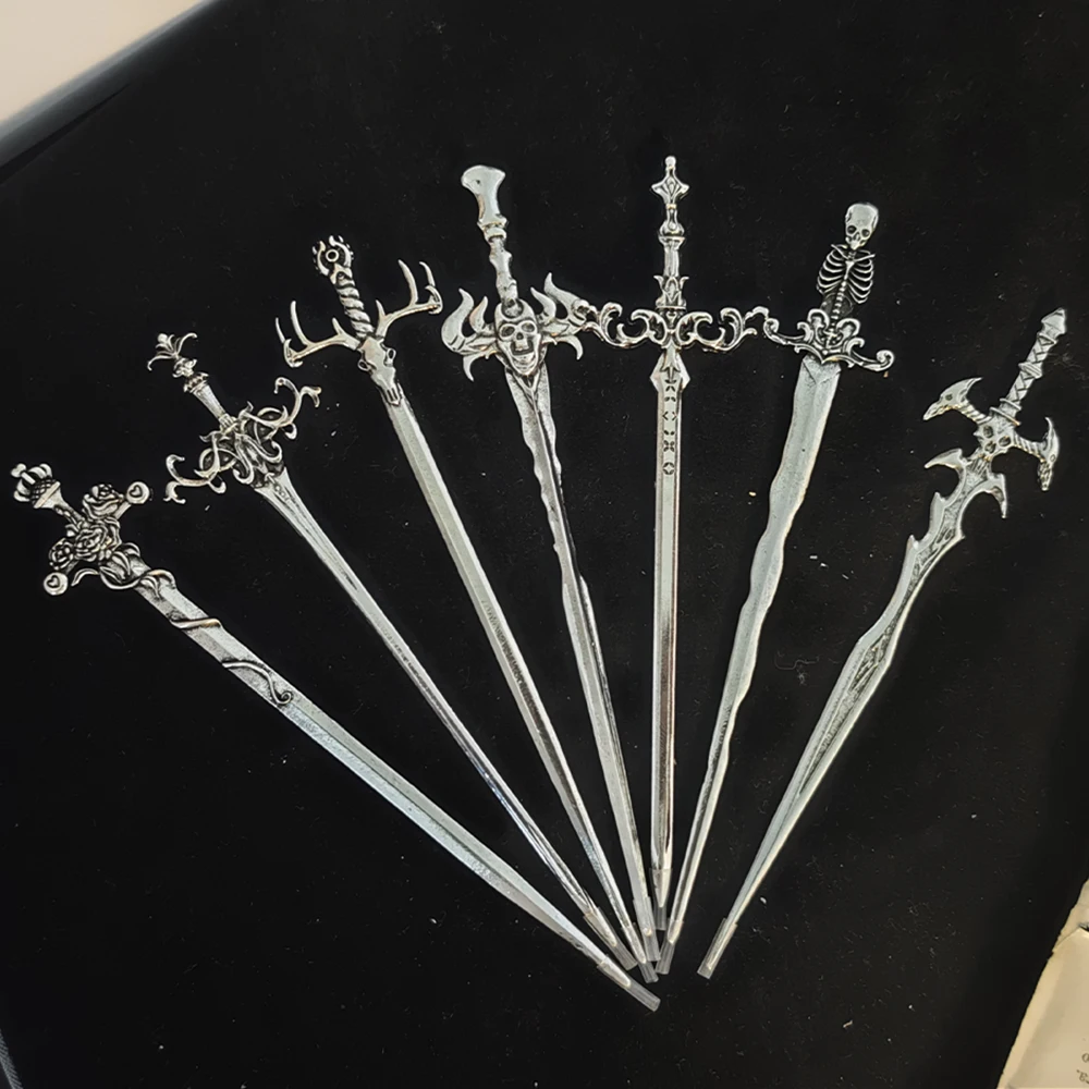 Personalized Gothic Metal Sword Hair Clip Various Shapes Skeleton Knight Magic Elements Retro Punk Role-playing Hair Accessories image 6