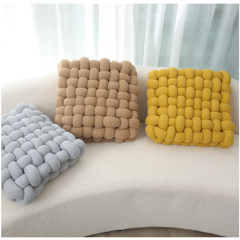 Northern EuropeinsWind Pillow Knitted Wool Square Woven Chair Cushion and Seat Cushion Sofa Backrest Cushion Decoration Window C