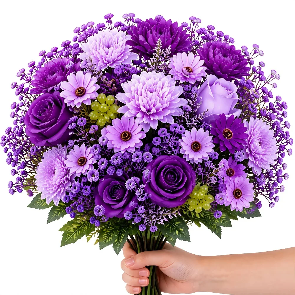 22pcs Artificial Bouquet Elegant High-Quality Purple Fake Flowers for Home Decoration Weddings Bridal Decor Bathroom