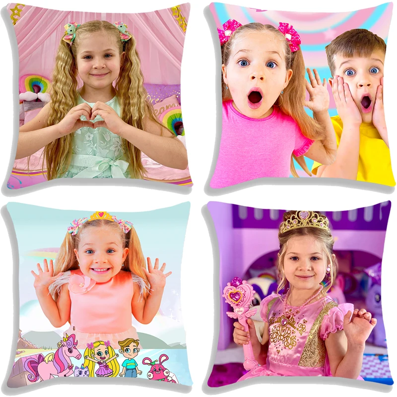 Kids Diana Show Soft Pillowcase Cute Cartoon Printed Bedroom Sofa Decorative Cushion Cover With Zipper Square Pillow Covers
