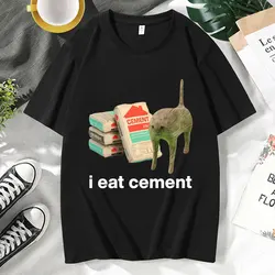 I Eat Cement Cursed Cat Funny Meme Graphic T Shirts Men Women Fashion Humor Short Sleeve High Quality Cotton T-shirt Tops