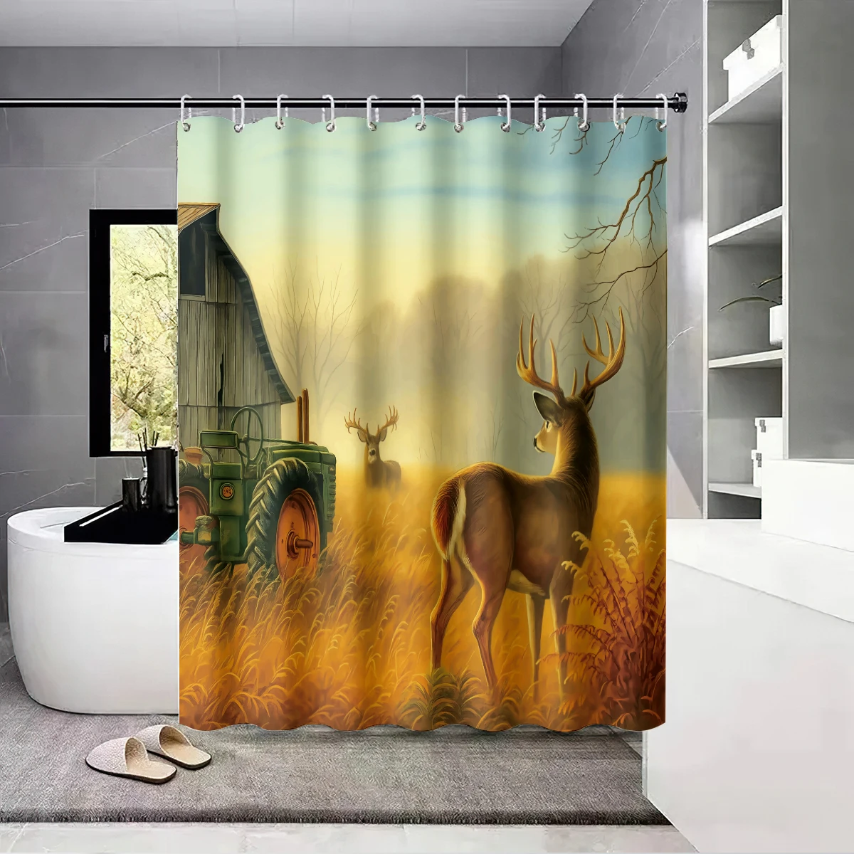 

1pc Farm Elk Printed Waterproof Shower Curtain Bathroom Partition Curtain Protection Privacy Multi Sized Easy Installation