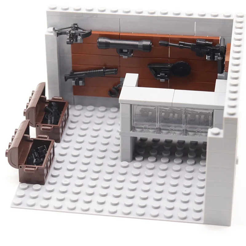 169Pcs Military Base Armorystation Swat Police Equipment Building Blocks Set Tactical Gear Storage Box Bricks Toys For Kids