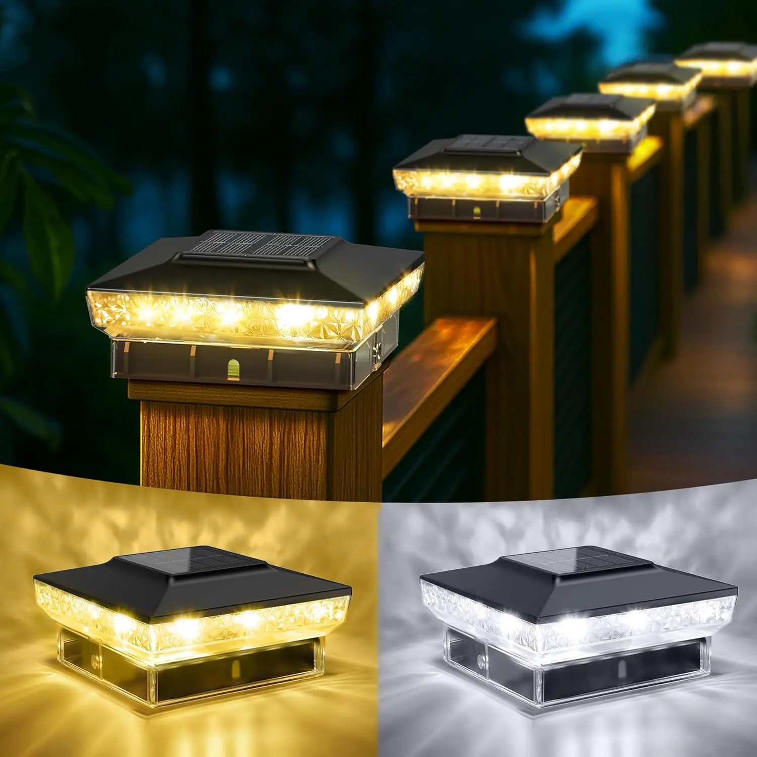 

Solar Post Cap Light, 2 Pack Outdoor Deck Fence Post Solar Lights for 4x4 5x5 Wood/Vinyl Posts, IP65 Waterproof, 10-12 Hours