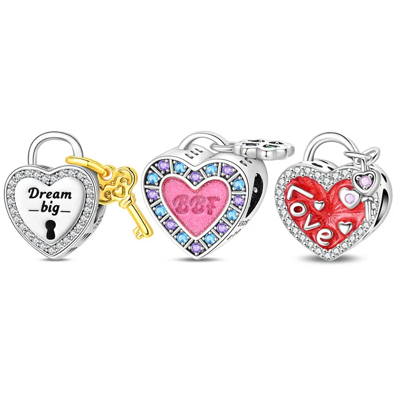 

New 925 Sterling Silver Sparkling Lucky Heart Charms Beads For Women Fit Original Bracelet DIY Birthday Party Jewelry Gifts
