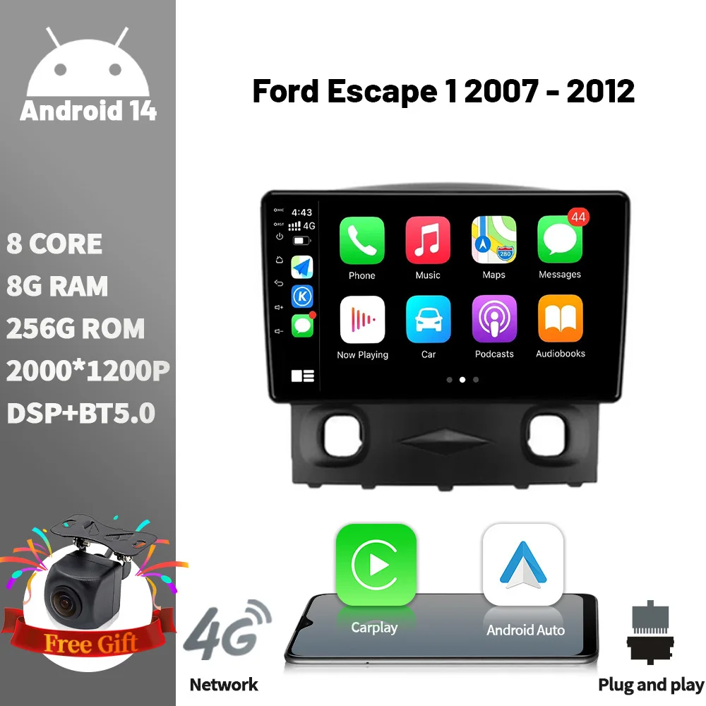 Android 14 For Ford Fusion Mondeo Mustang 2009 - 2012 Car Radio Navigation GPS Multimedia driveplay universal carplay 360 Camera