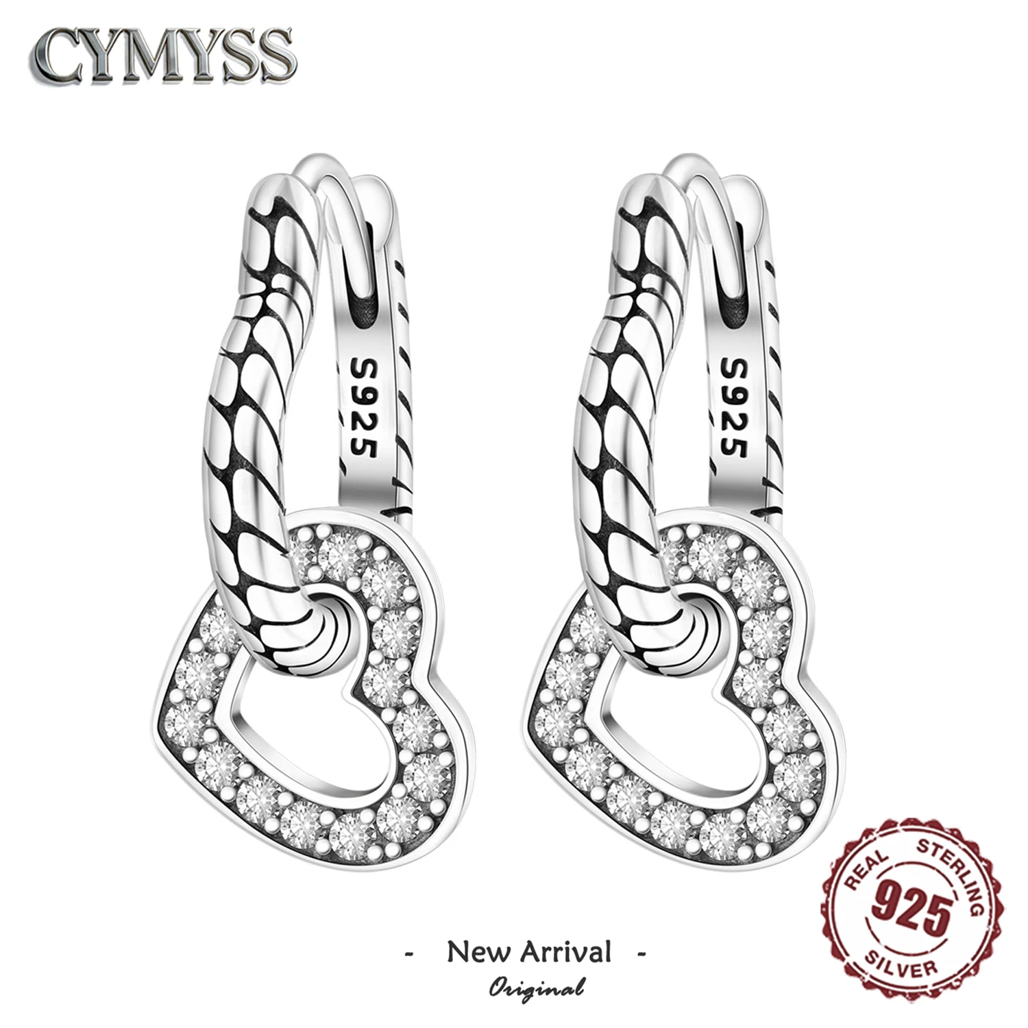 

Original 925 Sterling Silver Pave Zircon Love Heart Snake Pattern Earrings for Women Trendy Jewelry Perfect Birthday Party Gift