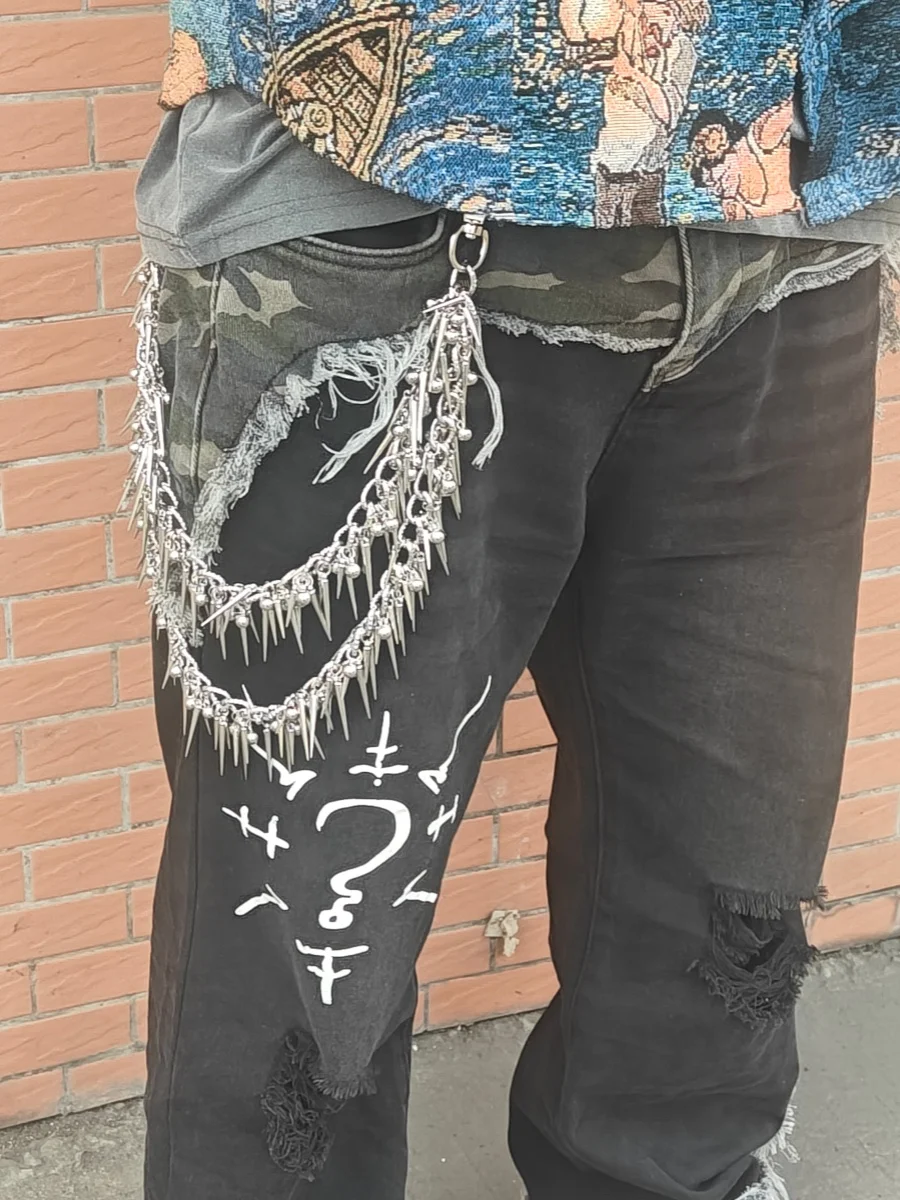 Original Y2K Heavy Metal Punk Double-layer Rivet Biker Pants Chain Male Woman Fashion Rock And Roll Luxury Accessories