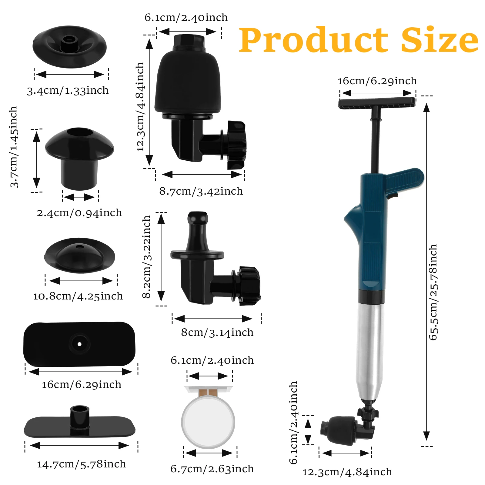 Toilet Plunger with 4 Plunger Head Portable High Pressure Plunger Efficient Toilet Plunger Clog Remover Multifunctional Air