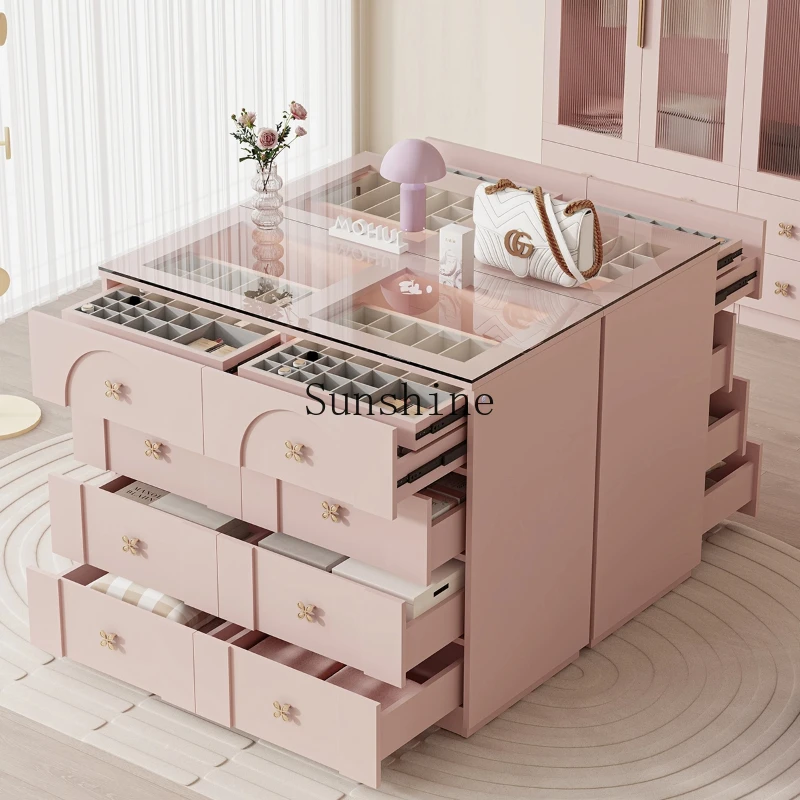 

Magic painting cloakroom Nakajima Taiwan jewelry cabinet eight-bucket storage French pink dressing cabinet