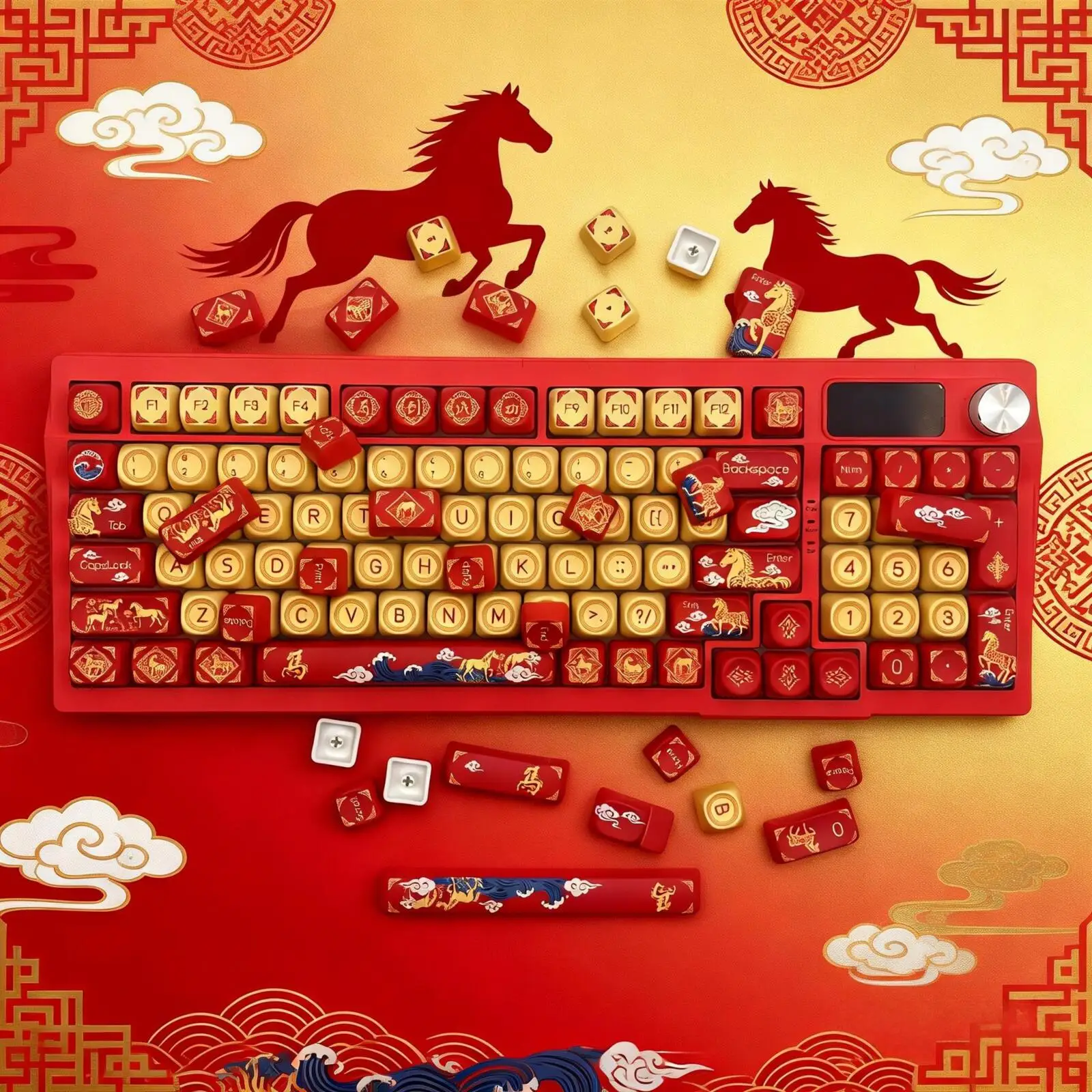 

2026 New 129 Keys Horse Chinese Style Keycaps Success With the Horse Theme MOA Keycaps For Mechanical Keyboard Gift For Gamers