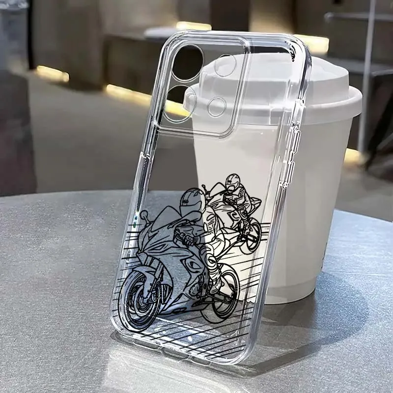 

Line motorcycle rider Phone Case For Xiaomi Redmi Note 8 8T 9 9T 11E 12 13 14 Pro Plus Turbo 5G Fashion TPU Transparent