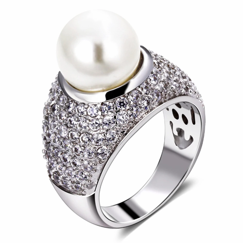 

Fashion ring Gift for mother Jewelry Brass metal with Grey and White shell pearl rings for women female jewelry