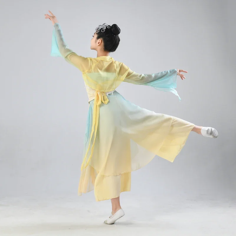 ชุดแฟนซีสำหรับเต้นรำบนเวทีชุดเต้นรำแบบคลาสสิกชุดเต้นจีนสำหรับเด็กผู้หญิงชุดฝึกเต้นแบบเข็มขัด