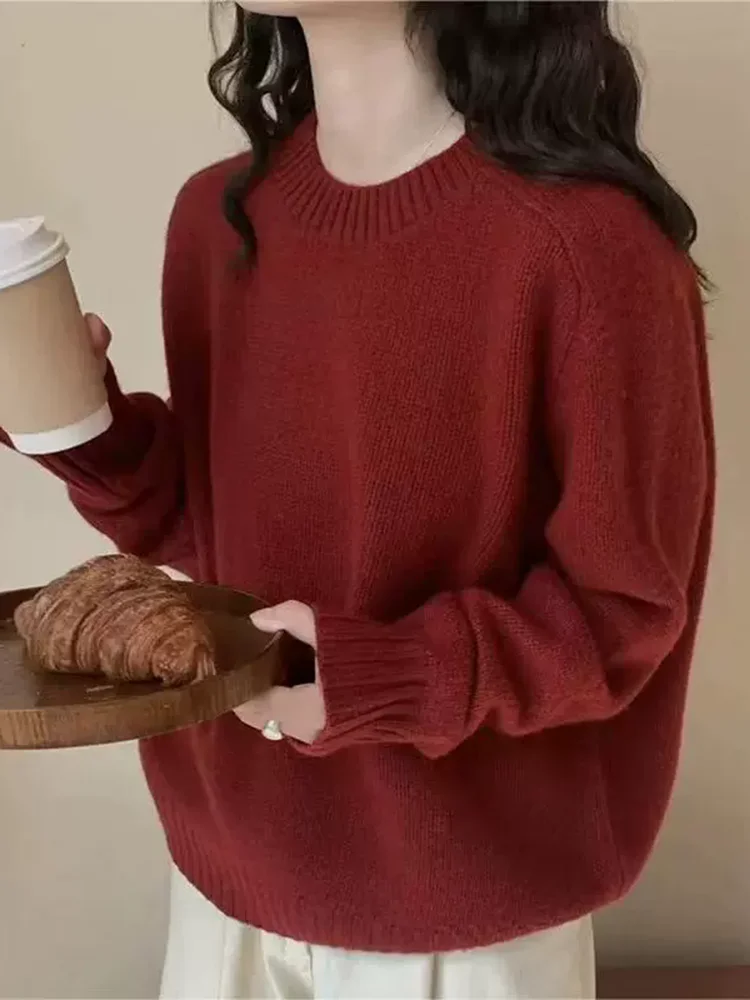 

Purple O-Neck Long Sleeved Knitted Sweater Tops Casual Fashion New Knitwear Pullover Fall Winter Loose Soft Korean Jumpers