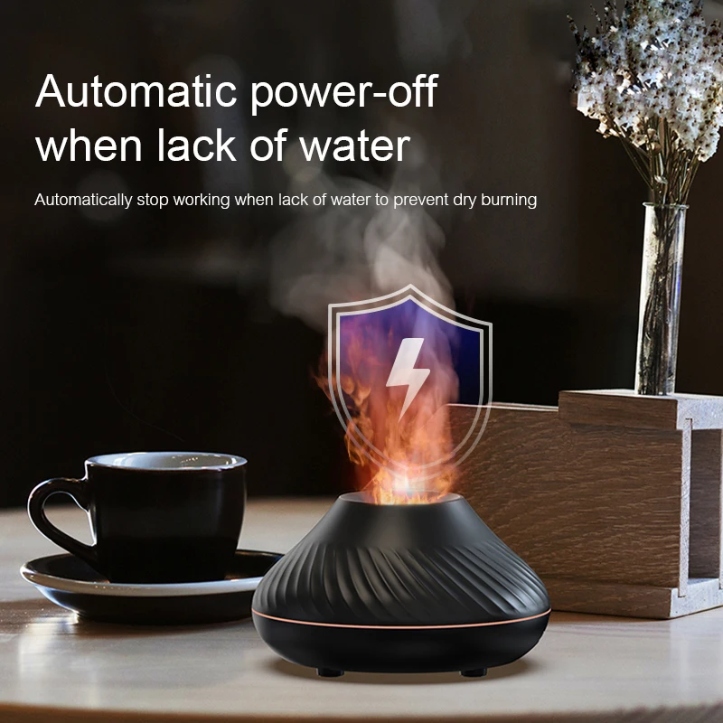 Volcano Aromatherapy Diffuser 130ml USB Portable Mist Air Humidifier with 7 Color Flame Light Essential Oil Diffuser