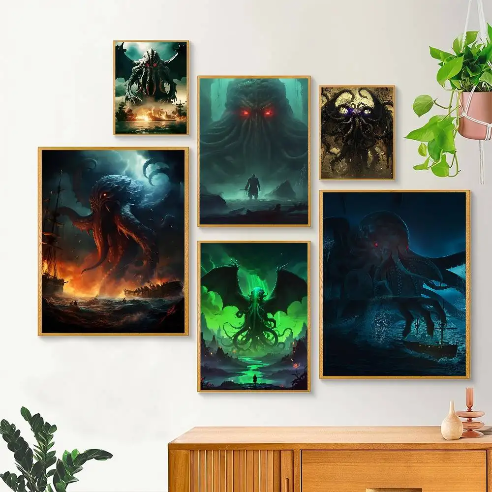 Póster de Cthulhu de Animal marino, papel impreso para el hogar, sala de estar, dormitorio, Bar, restaurante, cafetería, decoración de pintura artística