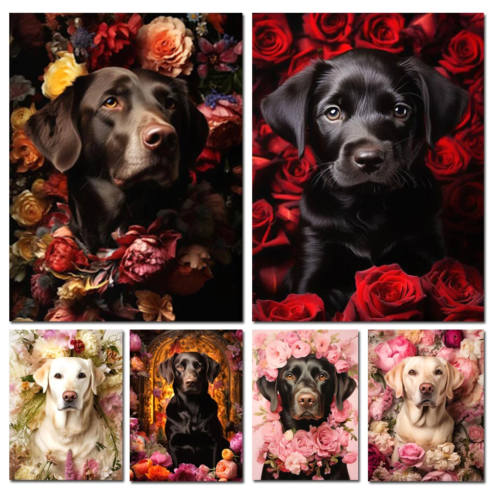 Labrador in flowers diy Diamond Painting Mosaic dog Animals Picture Sale Beads Cross Stitch Kits New 2024 Home Decor