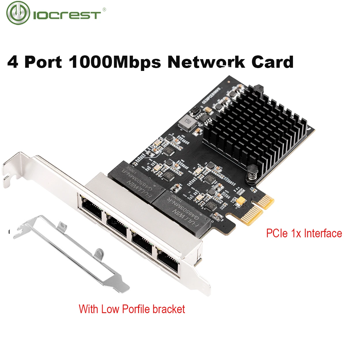 IOCREST PCIe 4 Ports Gigabit Ethernet Controller Card 1x 1000Mbps NIC RTL8111H Chips with Low Profile Bracket for desktop