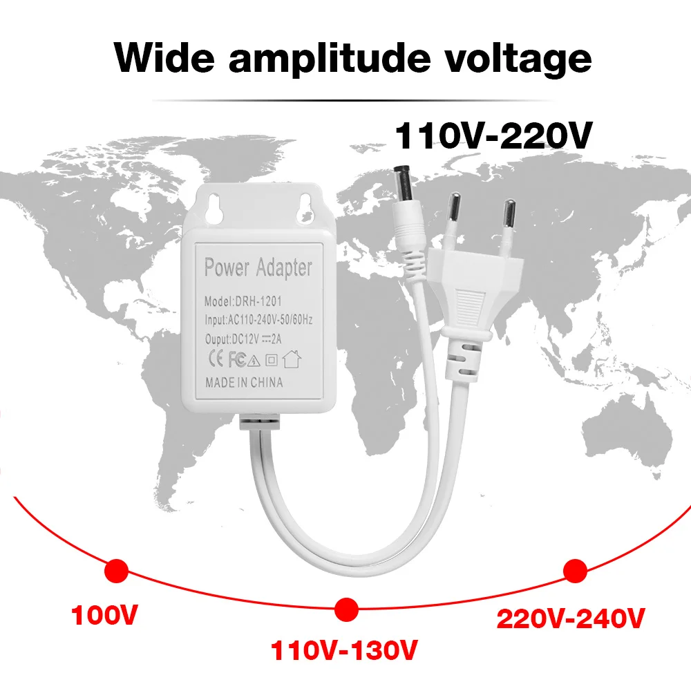 White Color CCTV Camera Power Adapter Waterproof Outdoor AC/DC 12V 2A Power Supply EU US Plug Adapter CCTV Camera Charger