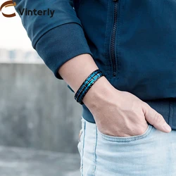 Vinterly Black Bracelet Male Magnetic Therapy Arthritis 15mm Wristband Magnetic Bracelet Benefits Luxury Stainless Steel Jewelry
