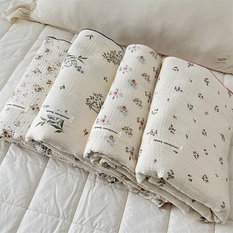 Cotton Muslin Baby Floral Blanket and Pillow Set Floral Toddler Blanket and Pillow Set with Reversible Design