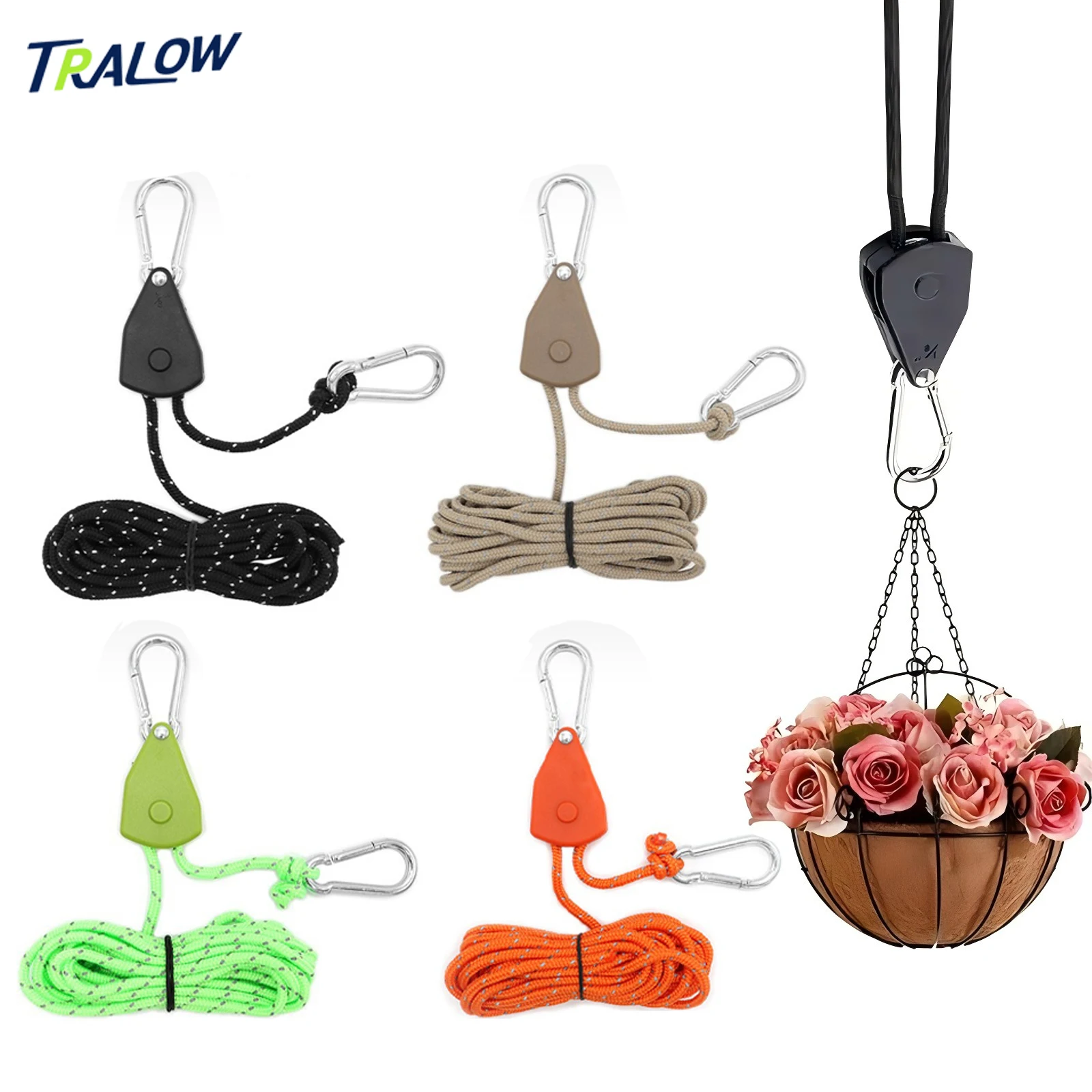 

TRALOW 4mm Camping Rope Fastener Tent Sunshade Cloth Fixed Pulley Adjustment Hook Reflective and Windproof Camping Pet Use