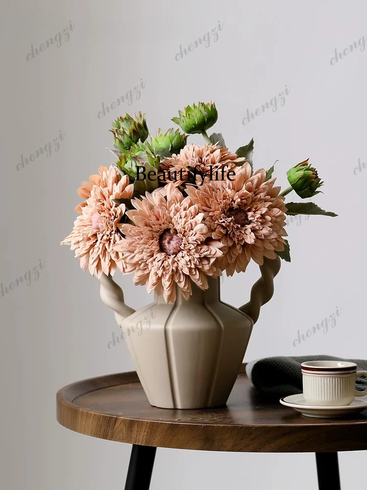 French retro, binaural flower pot, advanced flower sensor, flower arrangement ceramic vase ornament decoration