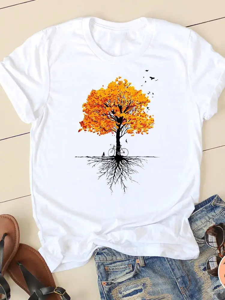 

Tree Trend Cute Sweet Fashion Print Female Shirt Short Sleeve Tee Casual Women Clothes Lady Graphic T-shirt