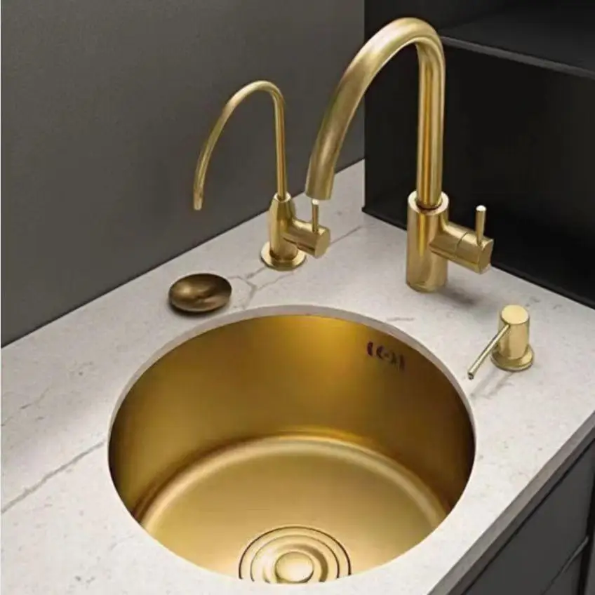 

Gold Nano Round Sink Mini Small Bar Counter Single Sink Kitchen Stainless Steel Vegetable Basin Small Size Undercounter Basin