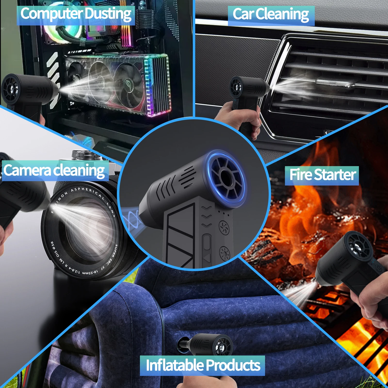 13万回の高速回転を備えた新型のポータブル暴力タービン小型ファンは、ほこりを除去し、雪を吹き飛ばし、灰を吹き飛ばし、バーベキューの炭を吹き飛ばすことができます。