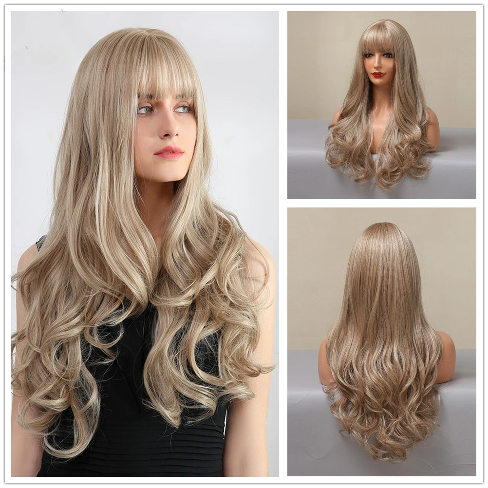 

Long Wavy for Women Synthetic Hair Light Blonde Wigs with Bangs