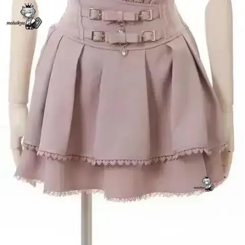 Saia Feminina Mini Estilo Bolo Kawaii Japonesa, Jupe Fairy Bandage Lolita, Cintura Alta, Estética Y2K, Renda Doce, Gótica, JK Falda