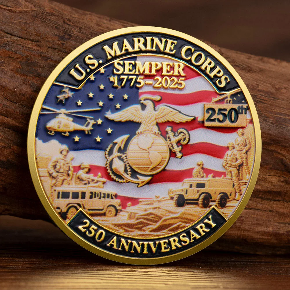 Gold Plated U.S. Marine Corps Souvenir Coin Semper 1775-2025 250th Anniversary Collectible Coin