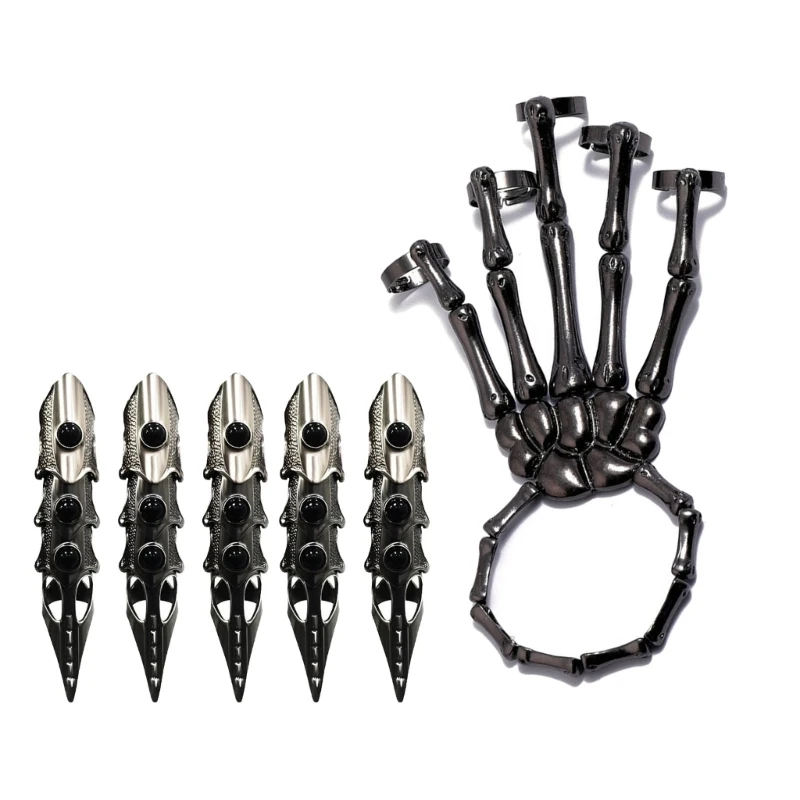 

Black Metal Finger Claw Unique Skeleton Full Finger Rings Punk Rock Accessory Gift for Tech Enthusiasts