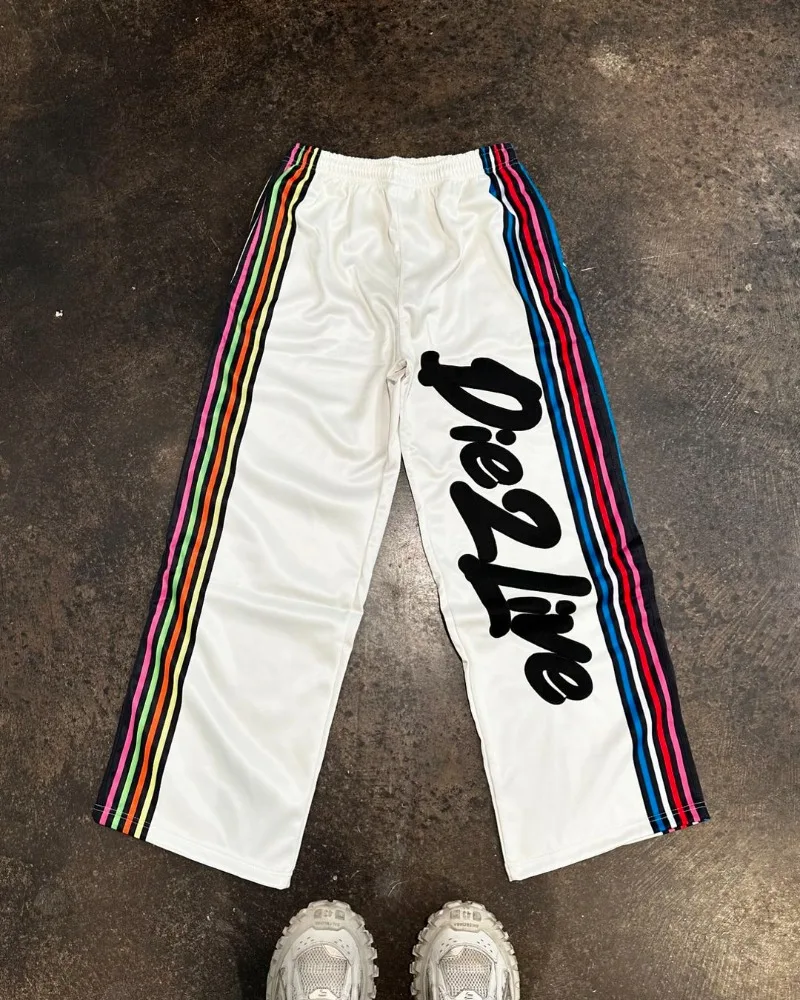 High Street Fashion Colorful Striped Letter Print Oversized Casual Pants Men Y2k Harajuku Retro Gothic Rock Straight Pants Women