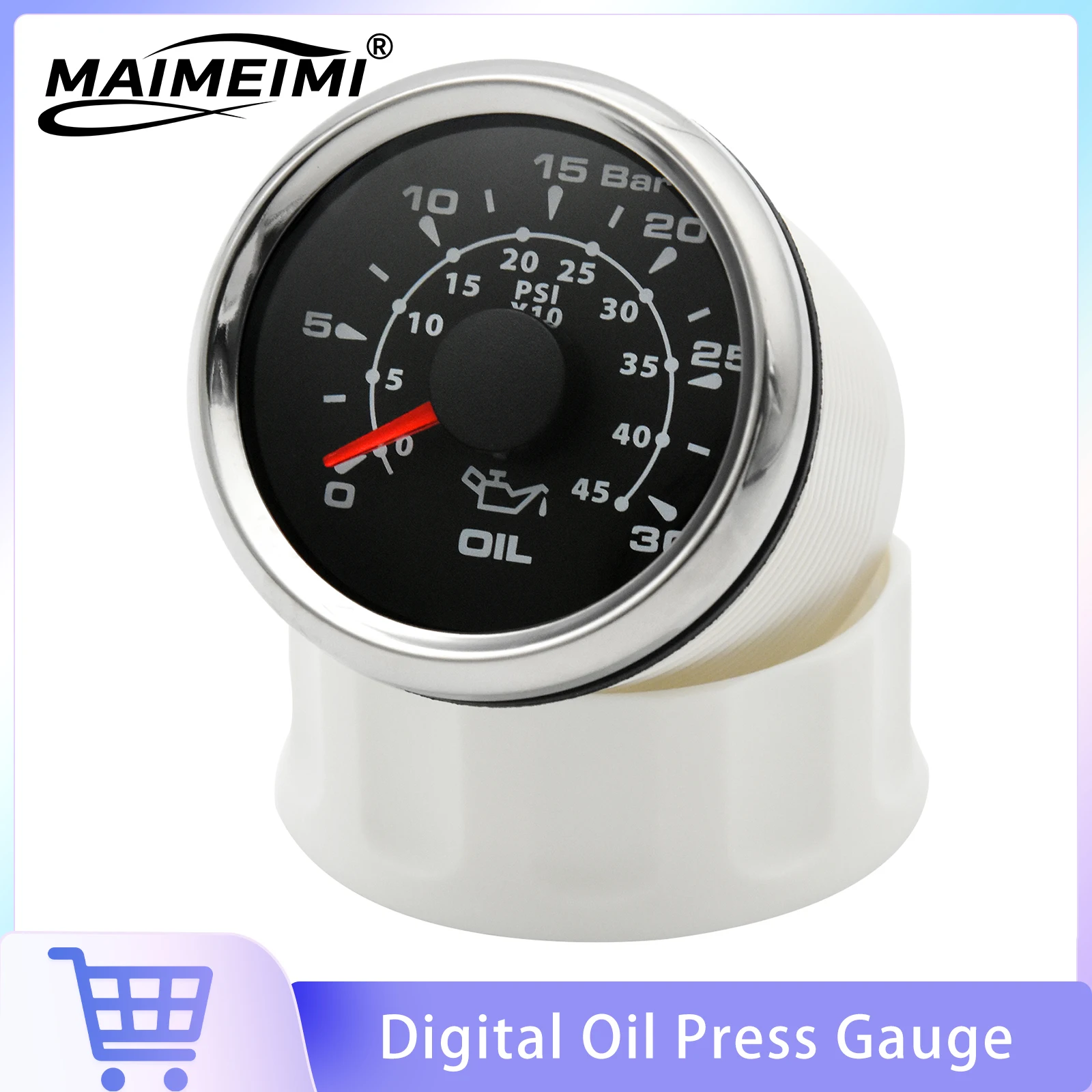 52mm Oil Pressure Gauge 5/10/30Bar 70/145/150Psi Oil Pressure Meter  7 Color Backlight Oil Press Indicator For Boat Car 9~32V
