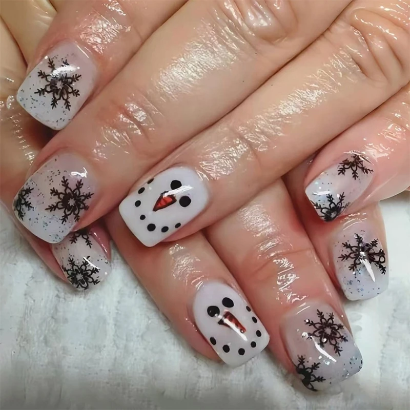 24x Christmas Full Cover on Snowmen False Nails Square Press On Nails Dropship