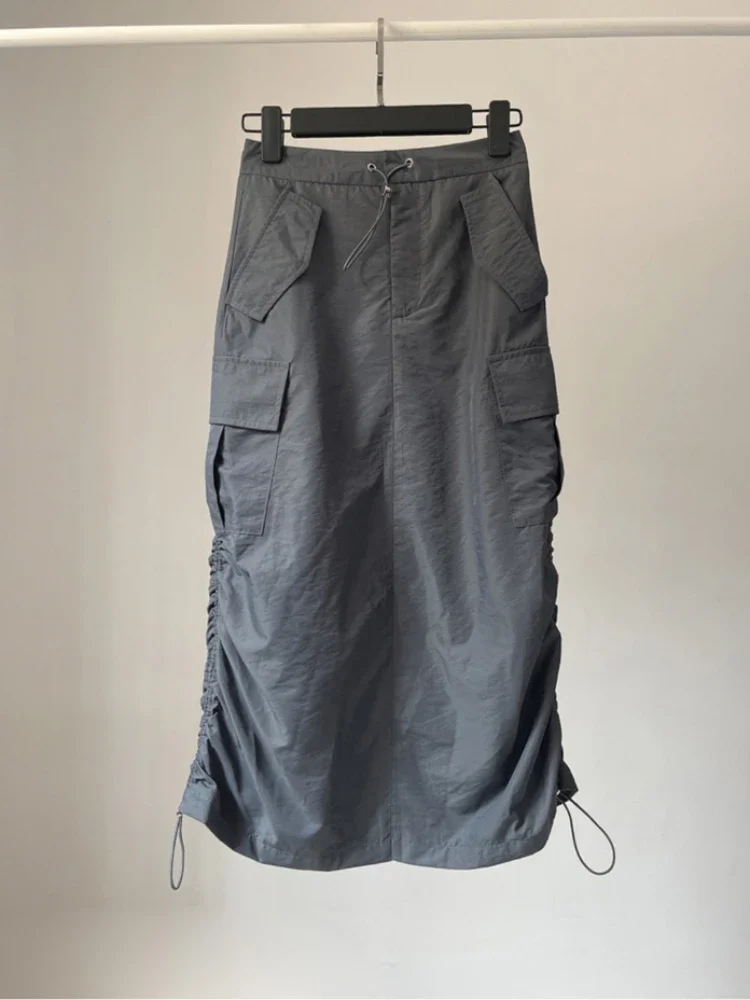 Skirts Women Cargo Style American Midi Streetwear High Waist New Shirring Design Faldas Summer Vintage Harajuku Casual Femme Y2k