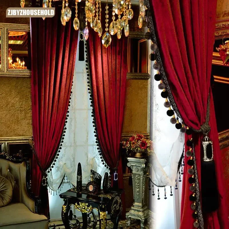 

Pure Color Luxury Black Out Luxurious Curtains for Living Dining Room Bedroom Bead Curtains Blackout Thick Solid Velvet