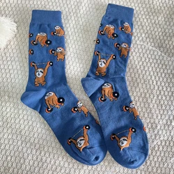 1 Pair Unisex Mid-calf Socks With Cute Sloth Bodybuilding Weightlifting Fashionable Suit In All Seasons