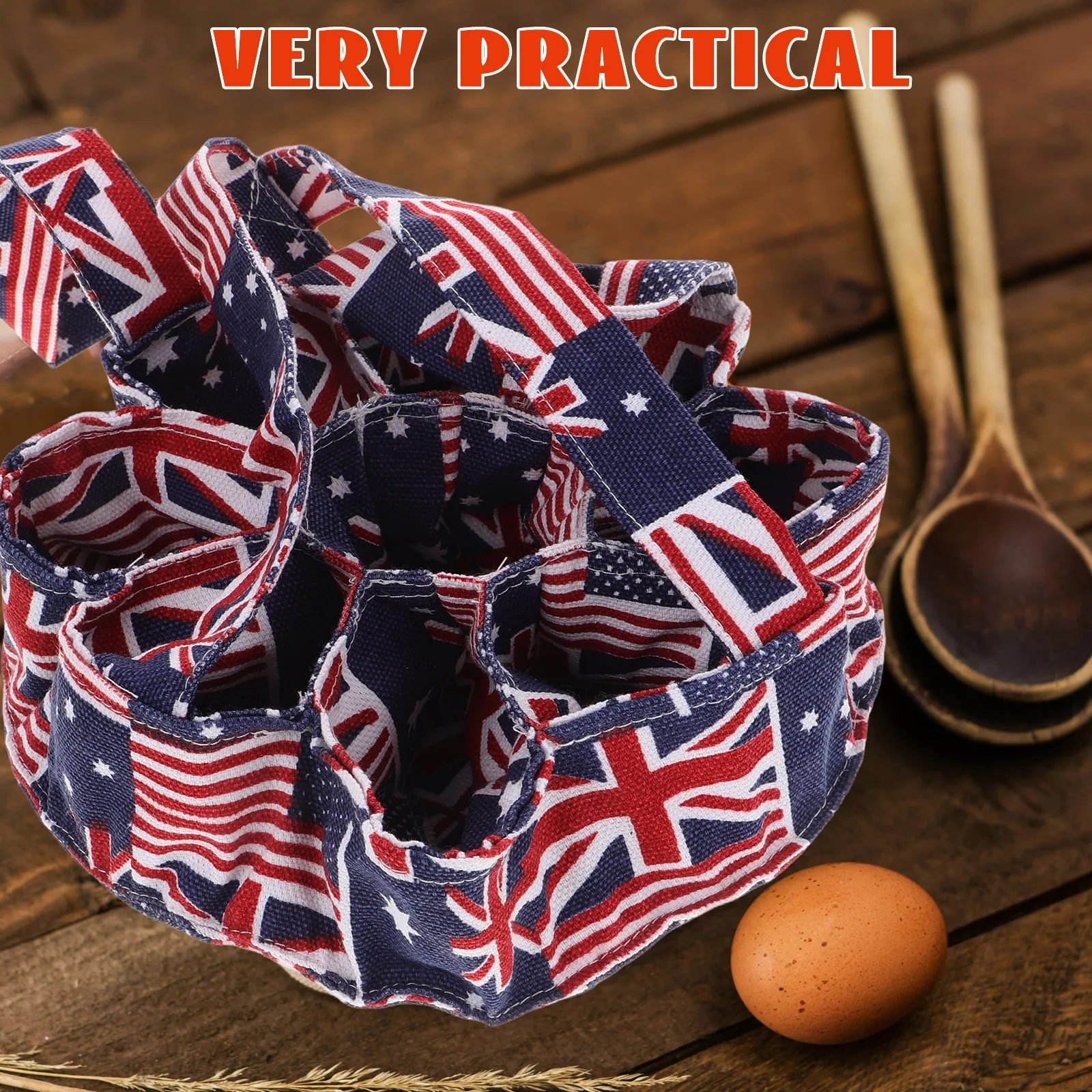 9-Compartment Fabric Egg Gathering Basket for Chicken, Duck & Goose Eggs – American Flag Design