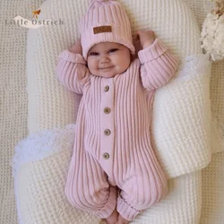 Newborn Baby Girl Boy Knitted Romper Infant Toddler Child Long Sleeve Ruffle Jumpsuit Warm Solid Sweater Baby Clothes 9M-2Y