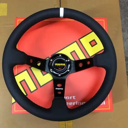 14Inch Drift Universal MOMO Racing Steering Wheel Rally Car Real Leather JDM Steering Wheel Volantes For VW HONDA TOYOTA BMW