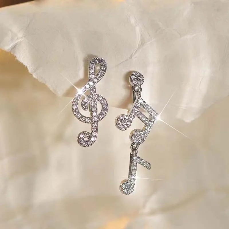 Bling Crystal Musical Notes Pendant Earrings for Women Fashion Party Anniversary Jewelry Accessories Drop Earings