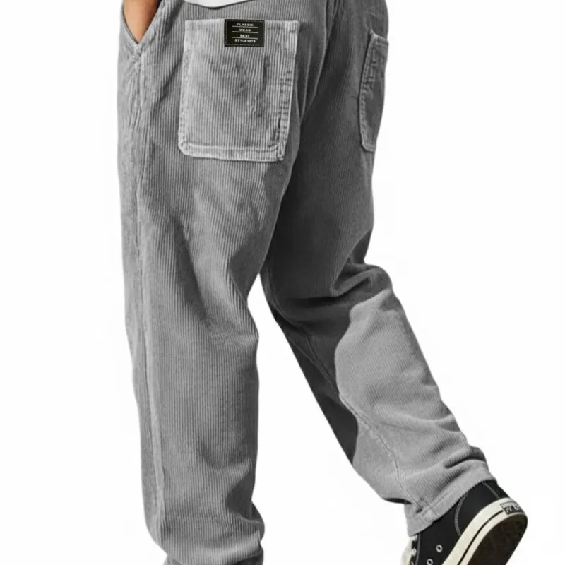 New Cargo Pants for Men Retro Style Men's Corduroy Cargo Pants with Multiple Pockets Mid-rise Solid Color Trousers for Wear Long