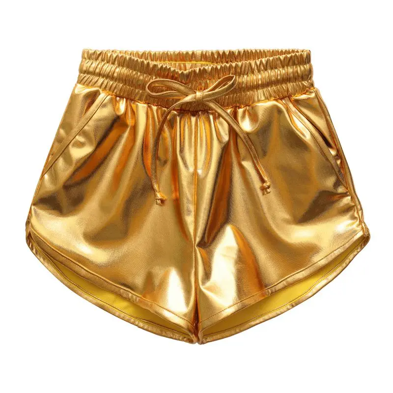 Pantaloncini in pelle per bambina in pelle lucida boxer elastici in vita con coulisse decorativa pantaloncini Casual alla moda per bambini 4-12Y