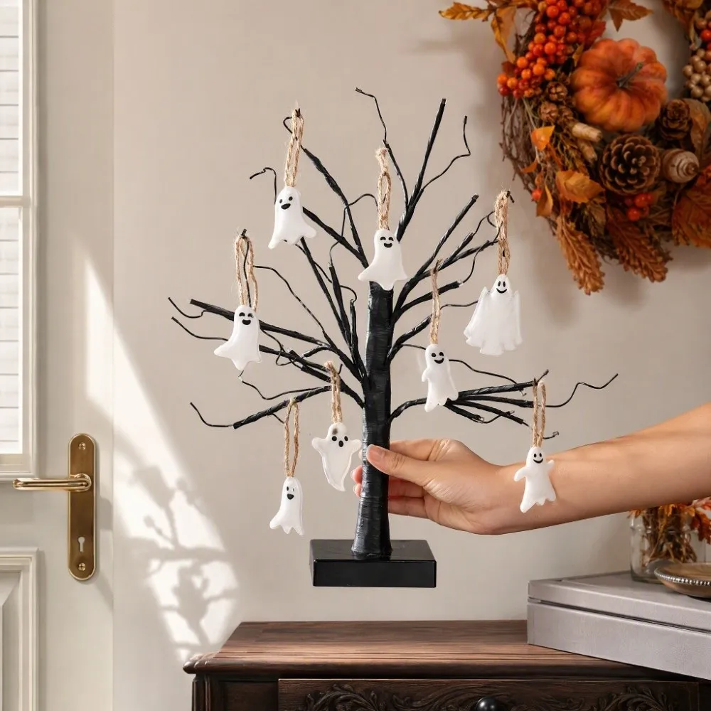 24PCS Ghost Venue Layout Halloween Ghost Hanging Decoration Halloween Party Hangable Halloween Ornament 24PCS Felt White Ghost