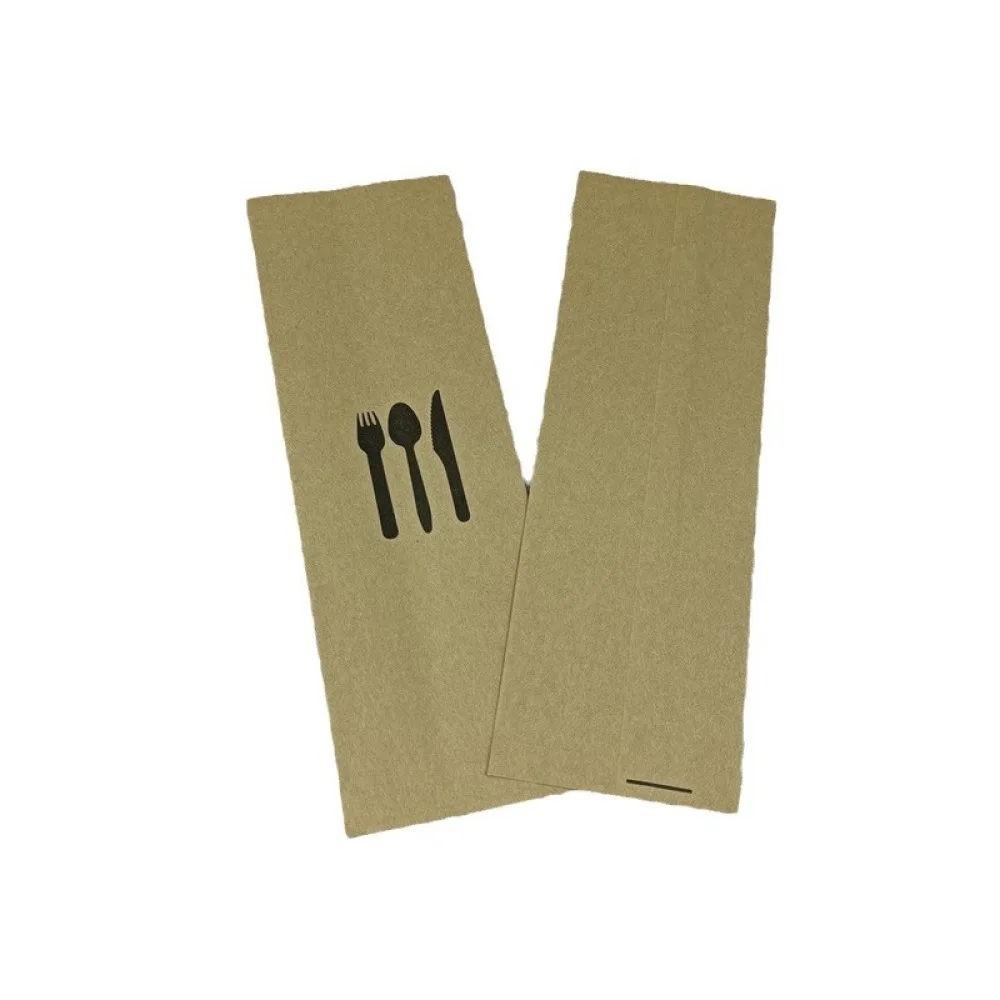 Disposable Cutlery Packaging Pouch Kraft Paper Flat Sleeve Moisture Resistant Holder For Catering Restaurant Custom Print