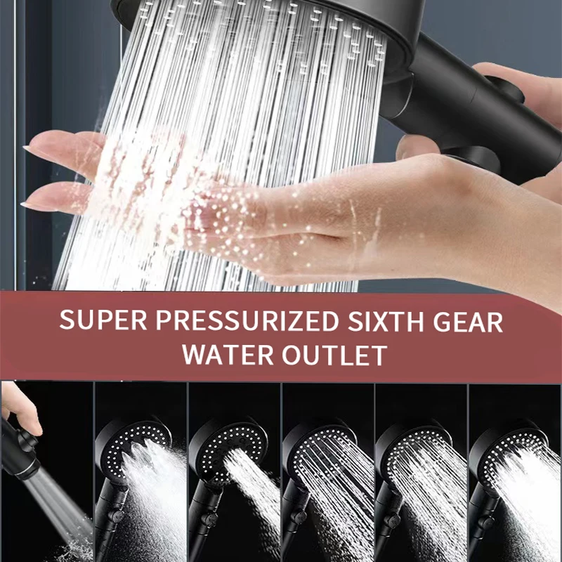 6 Modes Shower Head Adjustable High Pressure Water Saving Shower One-key Stop Water Massage Shower Head for Bathroom Accessories